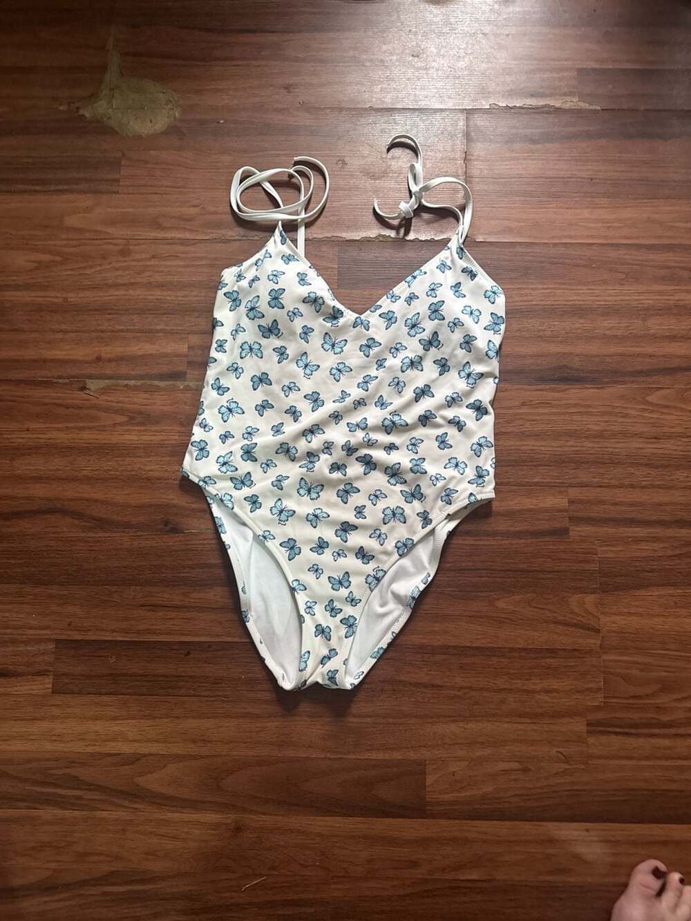 PINK Victoria's Secret White One-Piece Blue Butterfly Print Swimsuit